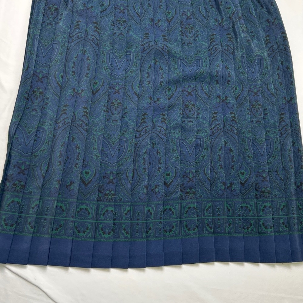 Leslie Fay Womens Vintage Paisley Pleated Midi Skirt Size 16 Navy Blue Green - Picture 4 of 10